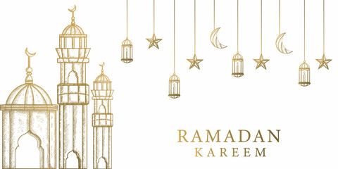 Fototapeta na wymiar hand drawn ramadan kareem illustration banner poster