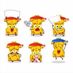 Mascot design style of yellow clothing of chinese woman character as an attractive supporter