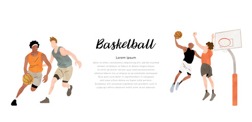 ベクターイラスト素材：バスケットボールをプレイする人物、スポーツ選手
 - obrazy, fototapety, plakaty
