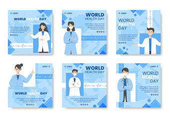 World Health Day Post Template Flat Healthcare Illustration Editable of Square Background Suitable for Social Media or Campaign