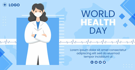 World Health Day Post Template Flat Healthcare Illustration Editable of Square Background Suitable for Social Media or Campaign