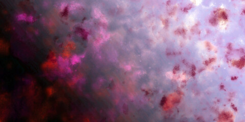 Obraz premium Red and magenta watercolor or ink blots on an illuminated gradient background. Colorful abstract background. Illustration.