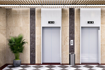3D perspective Luxury modern style two elevator with corridor © pixs4u
