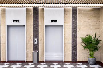 3D perspective Luxury modern style two elevator with corridor © pixs4u