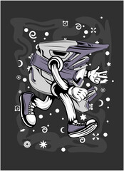 cartoon running helmet t-shirt design illustration