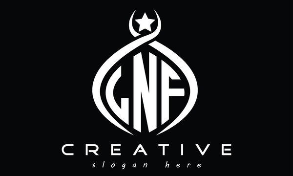 LNF three letters monogram curved initial logo design, geometric oval minimalist modern creative logo, vector template