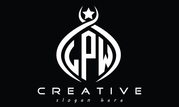 LPW three letters monogram curved initial logo design, geometric oval minimalist modern creative logo, vector template