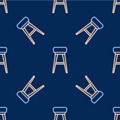 Line Chair icon isolated seamless pattern on blue background. Vector