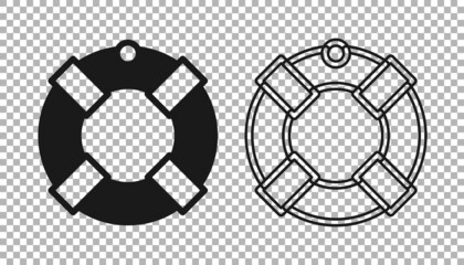 Black Lifebuoy icon isolated on transparent background. Lifebelt symbol. Vector