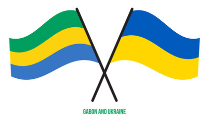 Gabon and Ukraine Flags Crossed And Waving Flat Style. Official Proportion. Correct Colors.