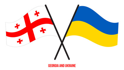 Georgia and Ukraine Flags Crossed And Waving Flat Style. Official Proportion. Correct Colors.