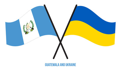 Guatemala and Ukraine Flags Crossed And Waving Flat Style. Official Proportion. Correct Colors.