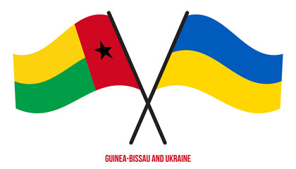 Guinea-Bissau and Ukraine Flags Crossed And Waving Flat Style. Official Proportion. Correct Colors.