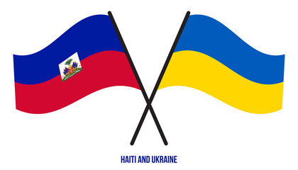 Haiti and Ukraine Flags Crossed And Waving Flat Style. Official Proportion. Correct Colors.