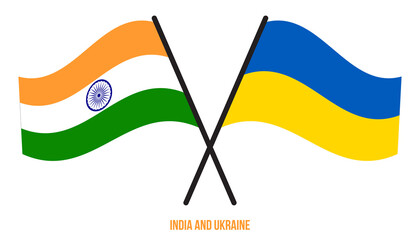 India and Ukraine Flags Crossed And Waving Flat Style. Official Proportion. Correct Colors.