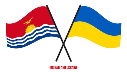 Kiribati and Ukraine Flags Crossed And Waving Flat Style. Official Proportion. Correct Colors.