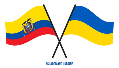 Ecuador and Ukraine Flags Crossed And Waving Flat Style. Official Proportion. Correct Colors.