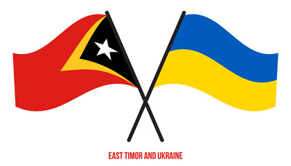 East Timor and Ukraine Flags Crossed And Waving Flat Style. Official Proportion. Correct Colors.