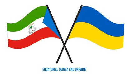 Equatorial Guinea and Ukraine Flags Crossed And Waving Flat Style. Official Proportion.
