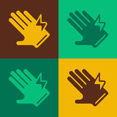 Pop art Electric glove icon isolated on color background. Safety gloves, hand protection. Vector