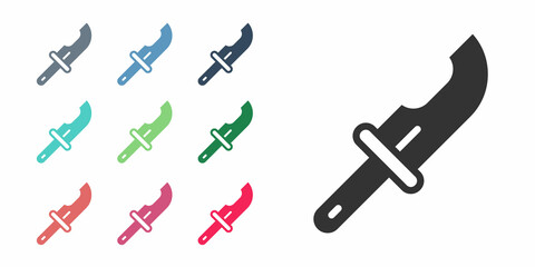 Black Hunter knife icon isolated on white background. Army knife. Set icons colorful. Vector