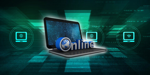 3d online Online globe in laptop