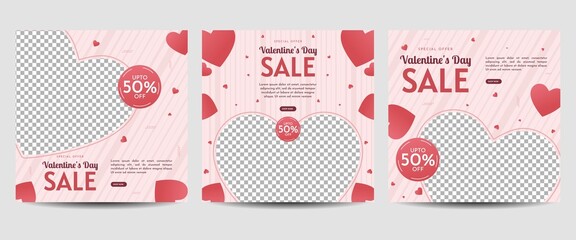 Valentine's day social media post template for banner, poster, greeting card, promotional discount sale, etc