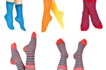 Woman in red socks isolated on white background. Top view.