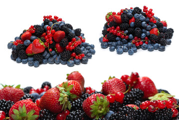 Blackberry, raspberry, blueberry,  red currant and mint background.