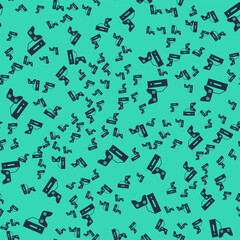 Black Video game console with joystick icon isolated seamless pattern on green background. Vector