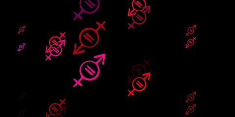 Dark Pink vector texture with women's rights symbols.