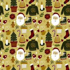 Seamless christmas pattern retro trendy style.