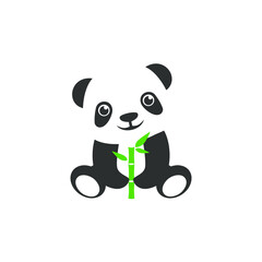 Simple panda Icon carry a bamboo stem, can be use as clip art or logo template