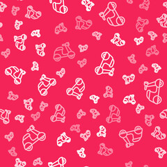 White line Scooter icon isolated seamless pattern on red background. Vector