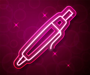 Glowing neon line Pen icon isolated on red background. Vector