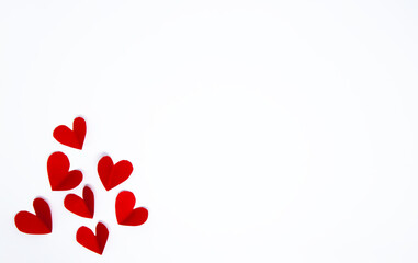 Valentine's day background with copy space. red hearts on white background