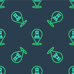 Line Chess icon isolated seamless pattern on blue background. Business strategy. Game, management, finance. Vector