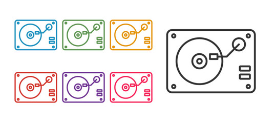 Set line Vinyl player with a vinyl disk icon isolated on white background. Set icons colorful. Vector
