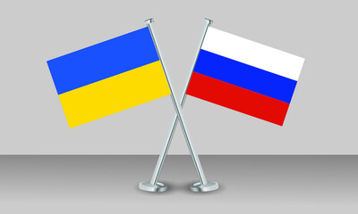 Crossed flags of Ukraine and Russia. Official colors. Correct proportion. Banner design
