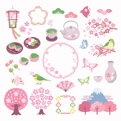 桜と春のお花見イラスト素材セット／文字なし © Spiharu