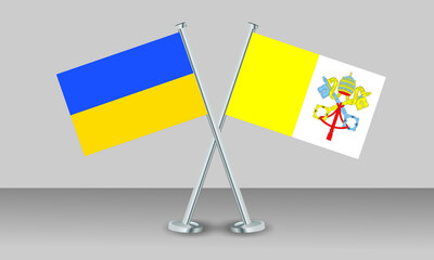 Crossed flags of Ukraine and Vatican City. Official colors. Correct proportion. Banner design
