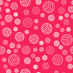 White line Volleyball ball icon isolated seamless pattern on red background. Sport equipment. Vector