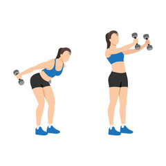 Fototapeta premium Woman doing dumbbell skier swing exercise. Flat vector illustration isolated on white background