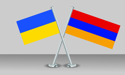 Crossed flags of Ukraine and Armenia. Official colors. Correct proportion. Banner design
