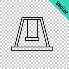 Black line Swing for kids summer games on playground icon isolated on transparent background. Outdoor entertainment equipment. Vector