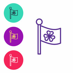 Set line National Ireland flag with clover trefoil leaf icon isolated on white background. Happy Saint Patricks day. National Irish holiday. Set icons colorful. Vector