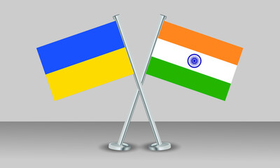 Crossed flags of Ukraine and india. Official colors. Correct proportion. Banner design
