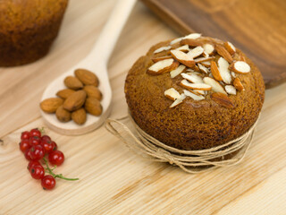 breakfast muffin with almonds and redcurrants