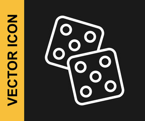 White line Game dice icon isolated on black background. Casino gambling. Vector
