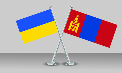 Crossed flags of Ukraine and Mongolia. Official colors. Correct proportion. Banner design
